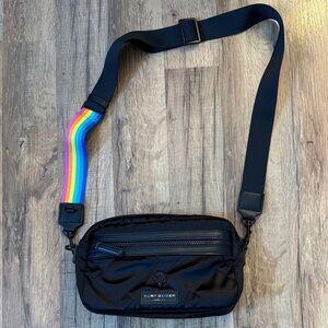Kurt Geiger Black Crossbody Bag with Rainbow Strap Accent